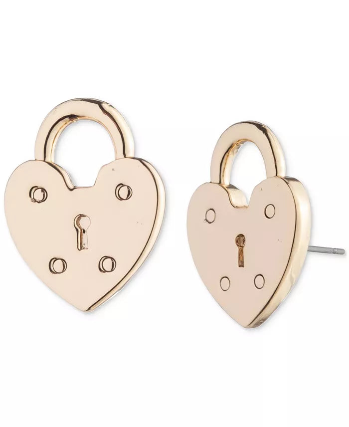 Lauren Ralph Lauren Gold-Tone Heart Lock Stud Earrings