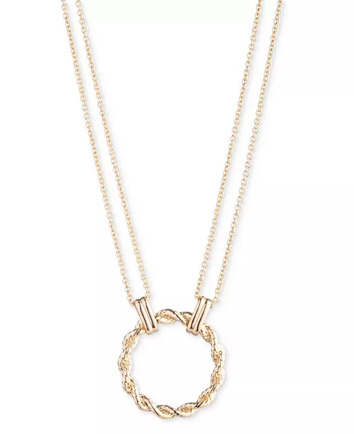 Lauren Ralph Lauren Double Chain Rope Circle Pendant Necklace