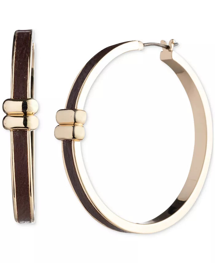 Lauren Ralph Lauren Gold-Tone Leather Hoop Earrings