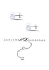 Designsfmc Sterling Silver Freshwater Pearl Necklace and Earring Set