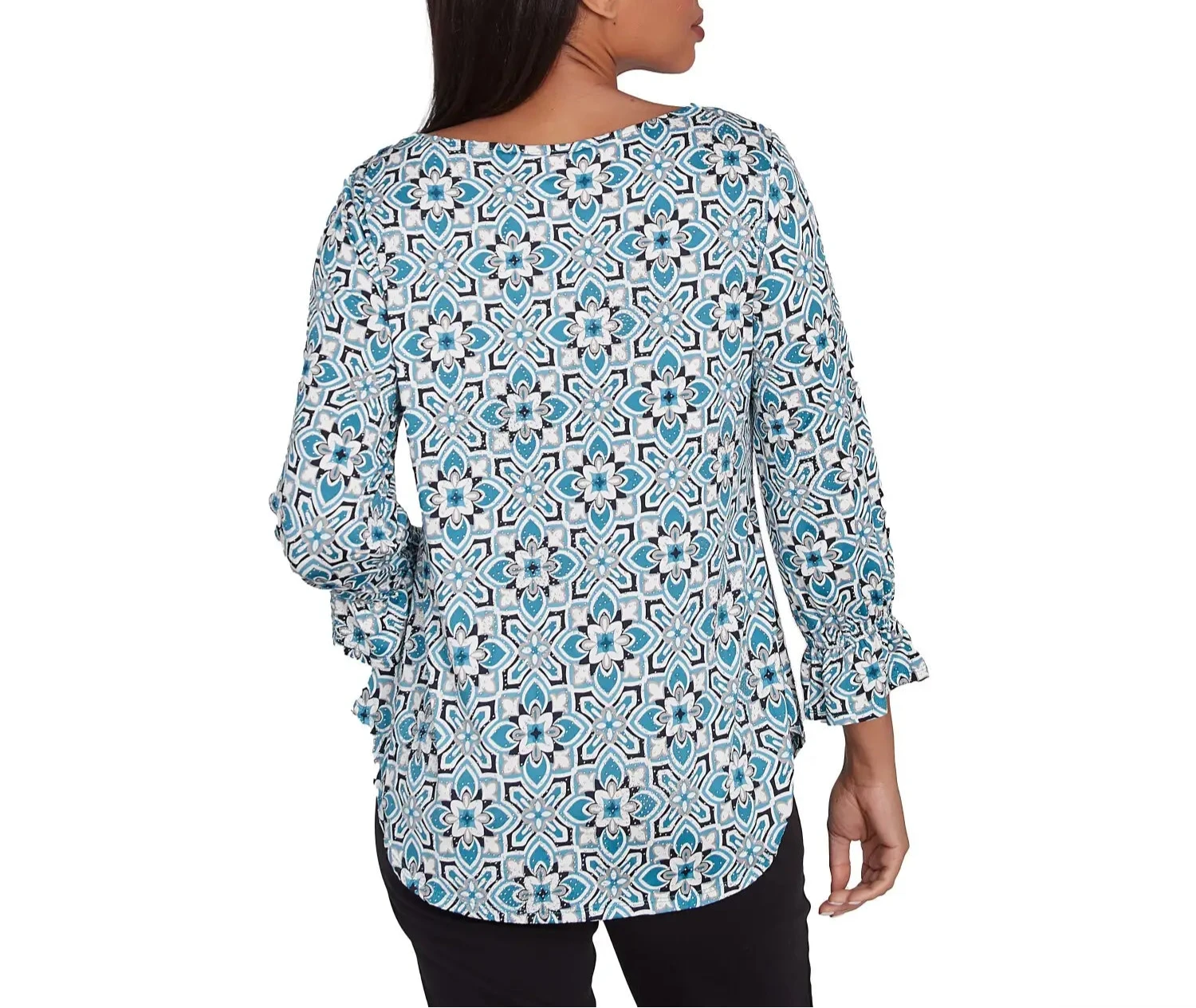 Ruby Rd. Womens Foulard Tile Dew Drop Knit Long Sleeve Top