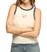 Lucky Brand Womens Lucky American Flag Ringer Tank Top