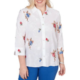 Alfred Dunner Womens Embroidered Flower Collared Button Front Top