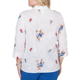 Alfred Dunner Womens Embroidered Flower Collared Button Front Top