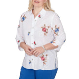 Alfred Dunner Womens Embroidered Flower Collared Button Front Top