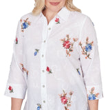 Alfred Dunner Womens Embroidered Flower Collared Button Front Top