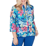 Alfred Dunner Womens Tropical Eyelet Button Down Top