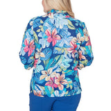 Alfred Dunner Womens Tropical Eyelet Button Down Top