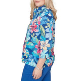 Alfred Dunner Womens Tropical Eyelet Button Down Top