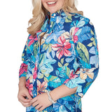 Alfred Dunner Womens Tropical Eyelet Button Down Top