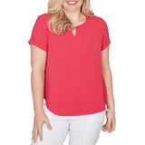 Alfred Dunner Womens Solid Rolled Short Sleeve T-Shirt