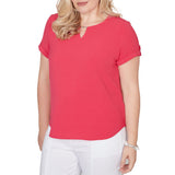 Alfred Dunner Womens Solid Rolled Short Sleeve T-Shirt