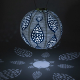 Allsop Home & Garden Soji Stella Print and Punch Indigo Leaf Globe 12" Solar Lantern