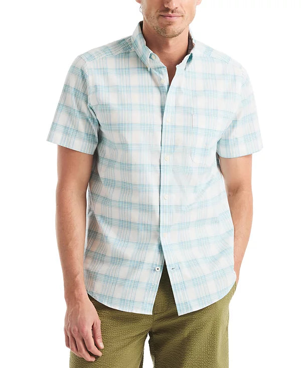 Nautica Mens Plaid Button-Down Oxford Short Sleeve Shirt
