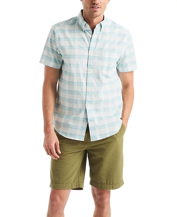 Nautica Mens Plaid Button-Down Oxford Short Sleeve Shirt