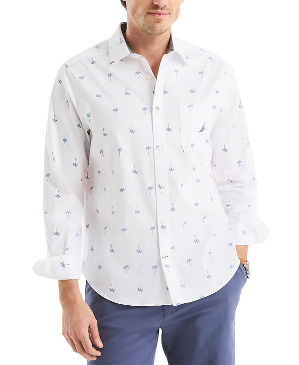 Nautica Mens Printed Oxford Long Sleeve Shirt