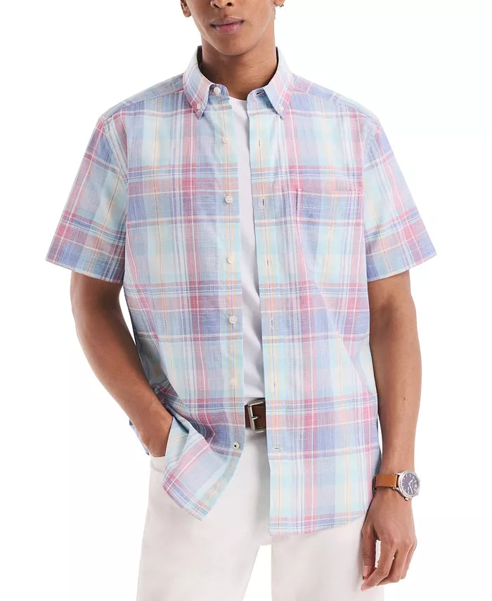 Nautica Mens Plaid Short-Sleeve Shirt