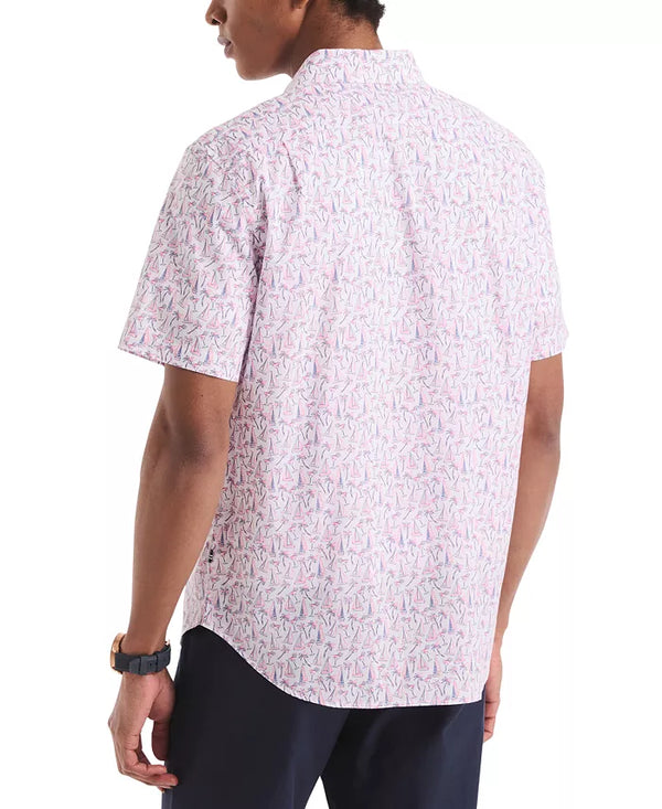 Nautica Mens Classic-Fit Printed Button-Down Short Sleeve Shirt