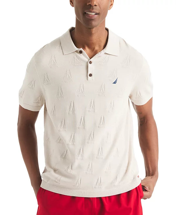 Nautica Mens Sailboat Textured Short Sleeve Polo Shirt