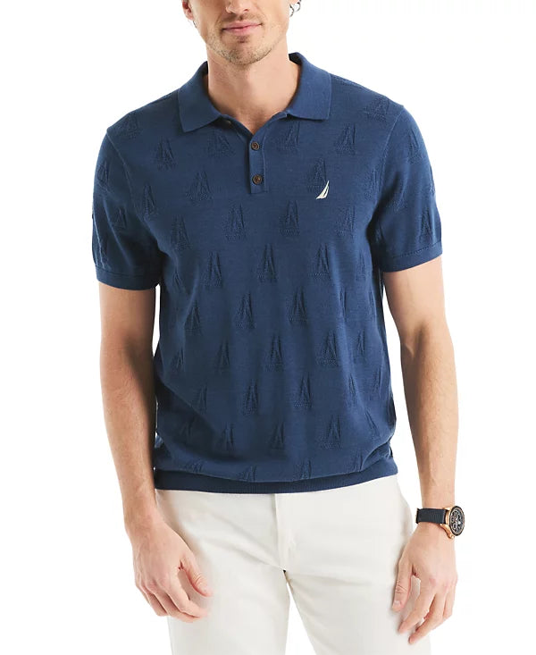 Nautica Mens Sailboat Textured Short Sleeve Polo Shirt