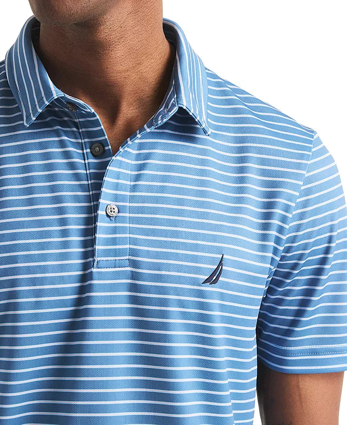 Nautica Mens Navtech Striped Classic Fit Short Sleeve Polo Shirt