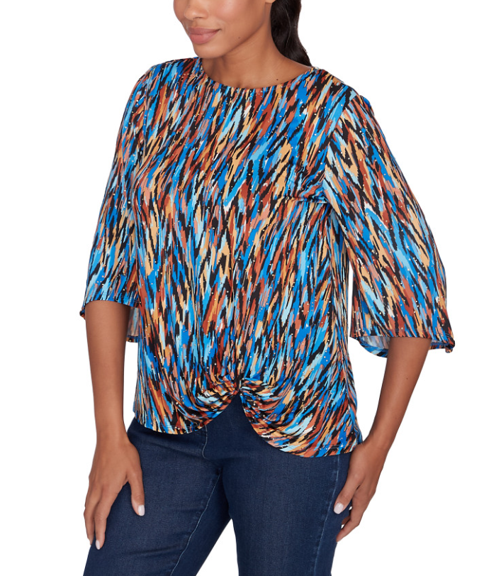 Ruby Rd. Womens Brushed Ikat Dew Drop Twist Front Top