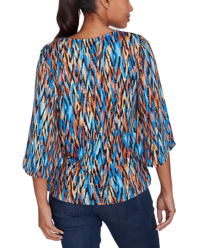 Ruby Rd. Womens Brushed Ikat Dew Drop Twist Front Top