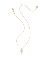 Kendra Scott Cross Gold Pendant Necklace - Blush Pink Dichroic Glass