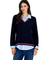 Tommy Hilfiger Women's Twofer V-Neck Long Sleeve Sweater