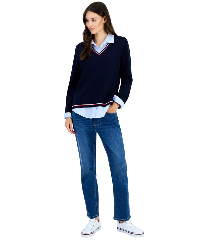 Tommy Hilfiger Women's Twofer V-Neck Long Sleeve Sweater