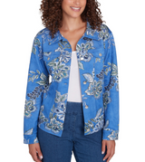 Ruby Rd. Womens Foil Floral Print Faux Suede Jacket