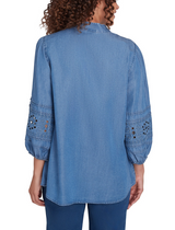 Ruby Rd. Womens Embroidered 3/4 Sleeve Button Front Top