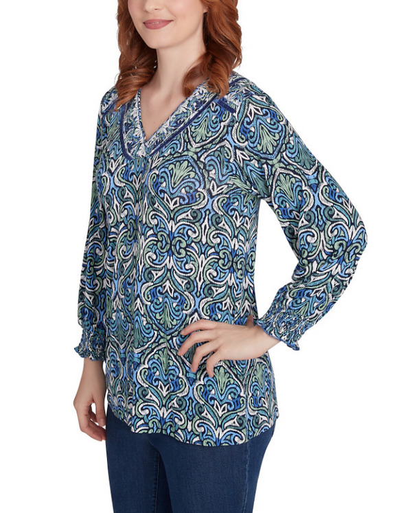 Ruby Rd. Womens Medallion 3/4 Sleeve Knit Top