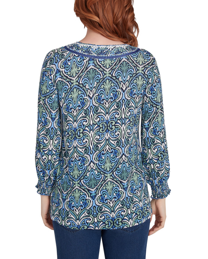 Ruby Rd. Womens Medallion 3/4 Sleeve Knit Top