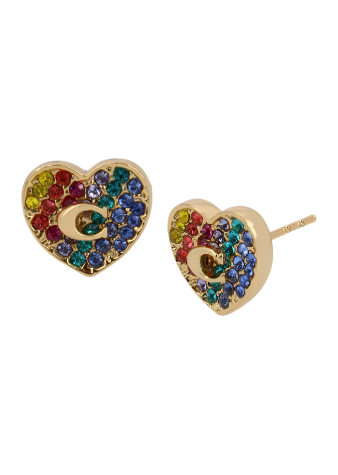 Coach Heart Rainbow Crystal Stud Earrings - Gold-Plated