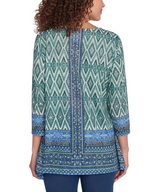 Ruby Rd. Womens Embellished Diamond 3/4 Sleeve Print Knit Top