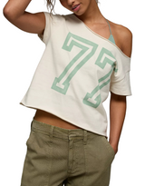American Eagle Womens AE Off-The-Shoulder Graphic Short Sleeve T-Shirt