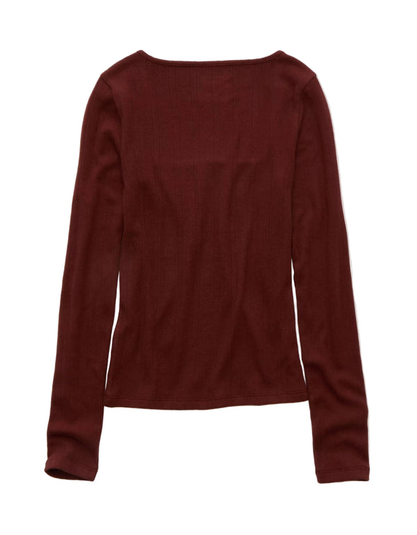 American Eagle Womens AE Long-Sleeve Square Neck Long Sleeve T-Shirt