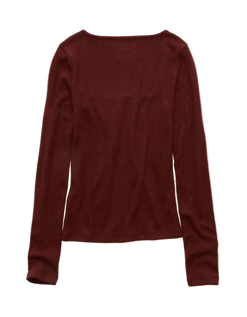 American Eagle Womens AE Long-Sleeve Square Neck Long Sleeve T-Shirt