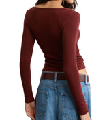 American Eagle Womens AE Long-Sleeve Square Neck Long Sleeve T-Shirt