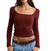 American Eagle Womens AE Long-Sleeve Square Neck Long Sleeve T-Shirt