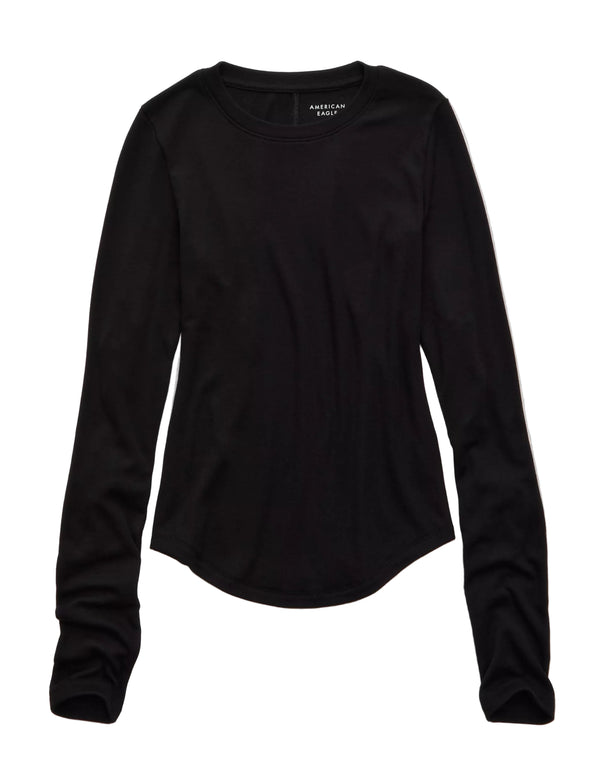 American Eagle Womens AE Long Sleeve Cozy Crew Neck Long Sleeve T-Shirt