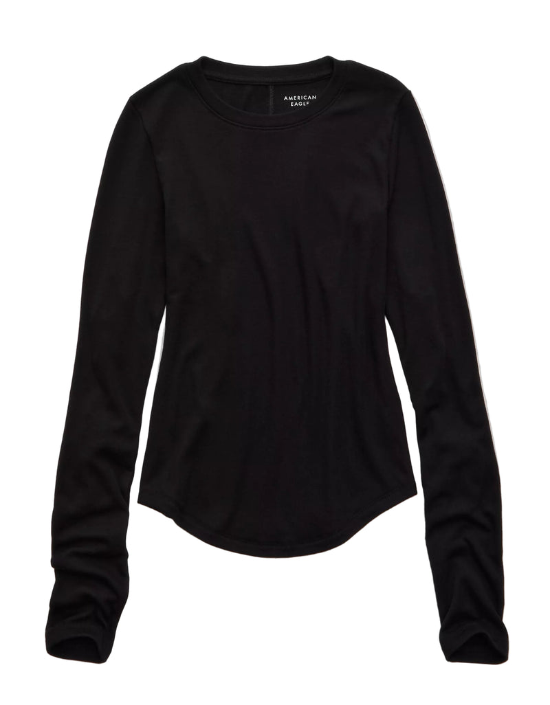 American Eagle Womens AE Long Sleeve Cozy Crew Neck Long Sleeve T-Shirt