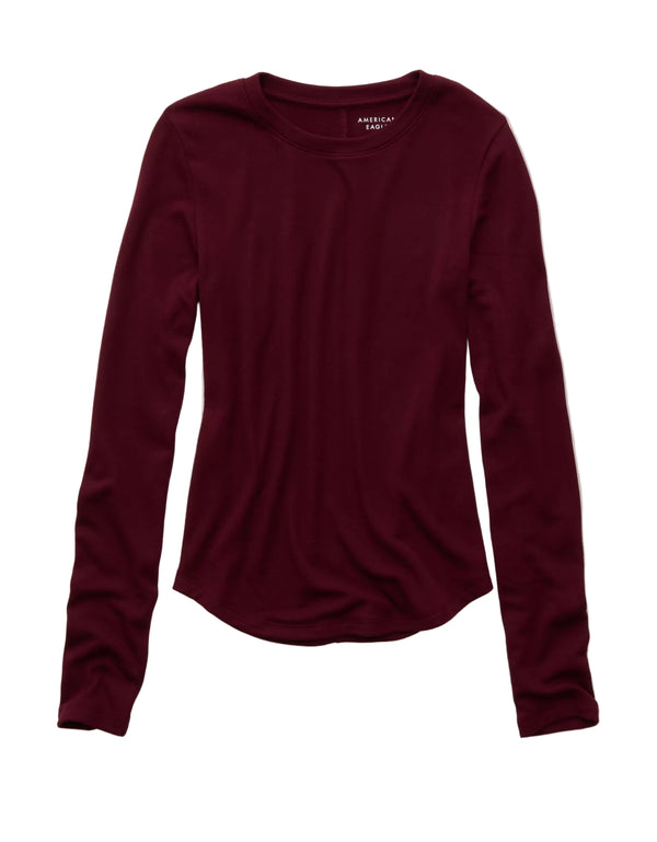 American Eagle Womens AE Long Sleeve Cozy Crew Neck T-Shirt
