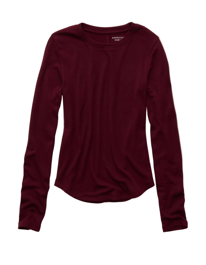 American Eagle Womens AE Long Sleeve Cozy Crew Neck T-Shirt