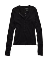American Eagle Womens AE Long-Sleeve Henley T-Shirt