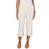 Alfred Dunner Womens Crochet Trim Linen Capri Pants