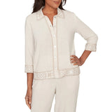 Alfred Dunner Womens Embellished Crochet Trim Linen Jacket