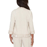 Alfred Dunner Womens Embellished Crochet Trim Linen Jacket