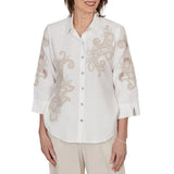 Alfred Dunner Womens Scroll Soutache Button Front Top